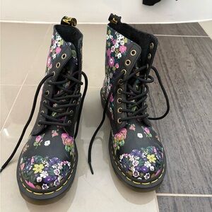 Dr. Martens Black Floral Combat Boots